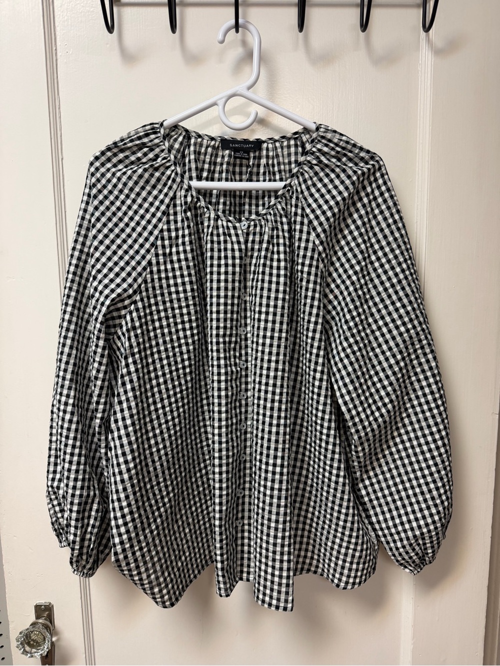 NWOT Sanctuary Black & White Gingham Peasant Blouse